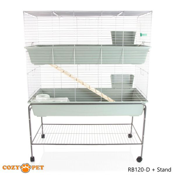 Rabbit Guinea Pig Indoor Cage 2-Tier with Stand by Cozy Pet 120cm for Rat, Chinchilla, Small Animals Hutch Model: RB120-D + RB120-ST