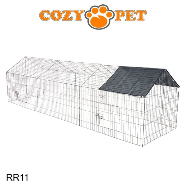 Rabbit Run with Pitched Roof and Sunshade Rectangular 2.7m Long by Cozy Pet Model RR11