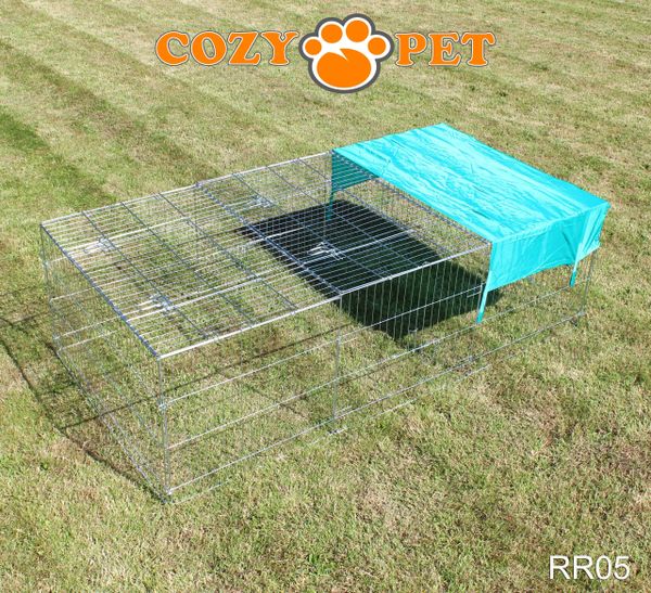 Rabbit Run 2.15m Long with Roof and Sunshade Galvanised Rectangular by Cozy Pet Model RR05