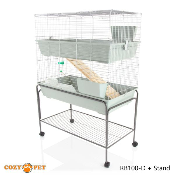 Rabbit Guinea Pig Indoor Cage 2-Tier with Stand by Cozy Pet 100cm for Rat, Chinchilla, Small Animals Hutch Model: RB100-D + RB100-ST