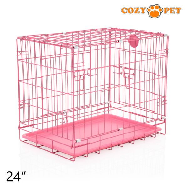 24" Cozy Pet Dog Cage in Pink with ABS Tray - DCP24P