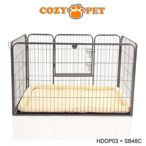 Heavy Duty Playpen with ABS Tray 75.5cm Tall and Cream Faux Sheepskin Bed by Cozy Pet Model HDDP03 + SB48C