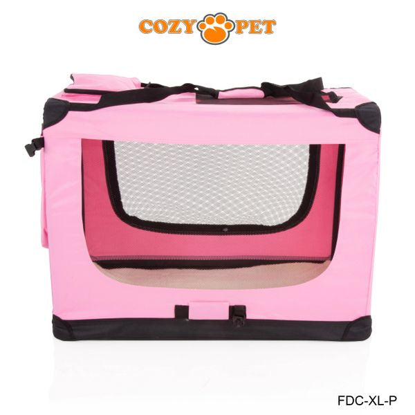 Fabric Dog Crate 90cm Pink by Cozy Pet Puppy Carrier Cat Travel Cage Rabbit Model: FDC-XL-P