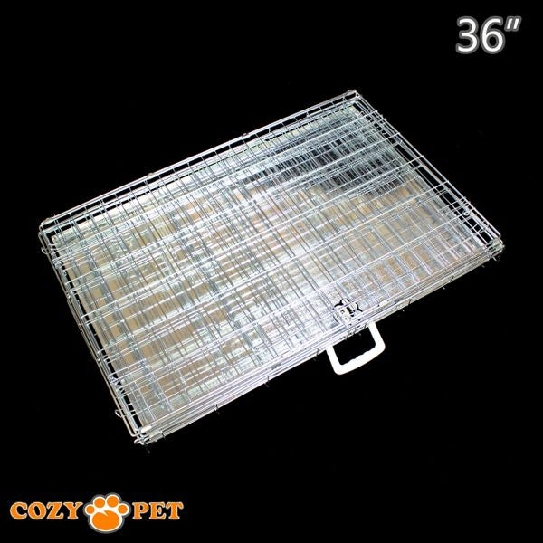 36" Cozy Pet Dog Cage in Silver (Zinc Coated) with Tailored Vet Bedding and Metal Tray - DC36S