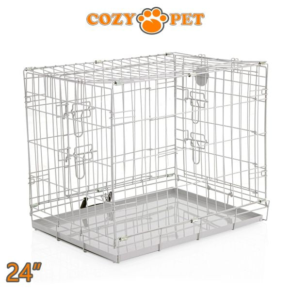 24" Cozy Pet Dog Cage in Light Grey with Metal Tray - DC24G