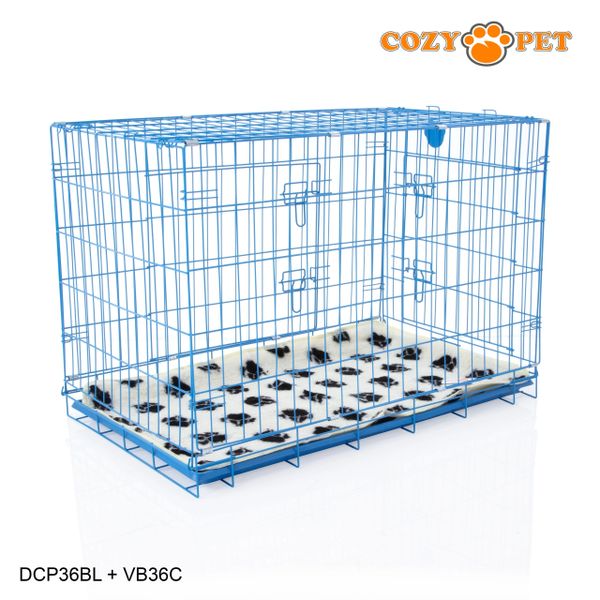 36" Cozy Pet Dog Cage in Blue with ABS Tray and Vet Bed - DCP36BL + VB36C