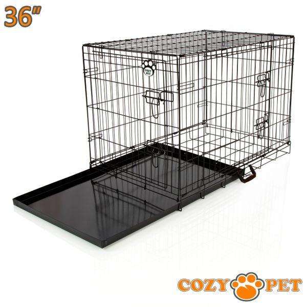 36" Cozy Pet Dog Cage in Black with metal Tray- DC36B