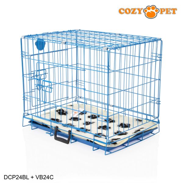 24" Cozy Pet Dog Cage in Blue with ABS Tray and Vet Bed - DCP24BL + VB24C