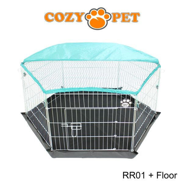 Rabbit Run 6 Panel Galvanised Playpen with Sunshade and Floor by Cozy Pet Model RR01 + Floor