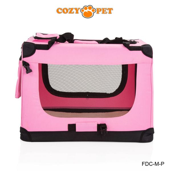 Fabric Dog Crate 70cm Pink by Cozy Pet Puppy Carrier Cat Travel Cage Rabbit Model: FDC-M-P