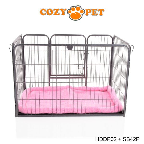 Heavy Duty Playpen with ABS Tray 70cm Tall and Pink Faux Sheepskin Bed by Cozy Pet Model HDDP02 + SB42P