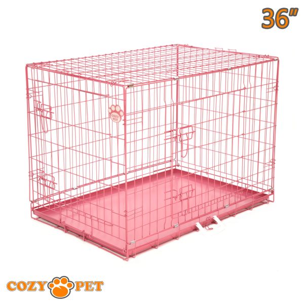 36" Cozy Pet Dog Cage in Pink with Metal Tray - DC36P