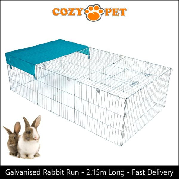 Rabbit Run 2.15m Long with Roof and Sunshade Galvanised Rectangular by Cozy Pet Model RR05