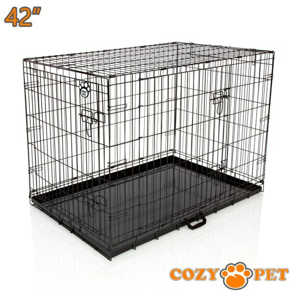 42" Cozy Pet Dog Cage in Black with Metal Tray - DC42B