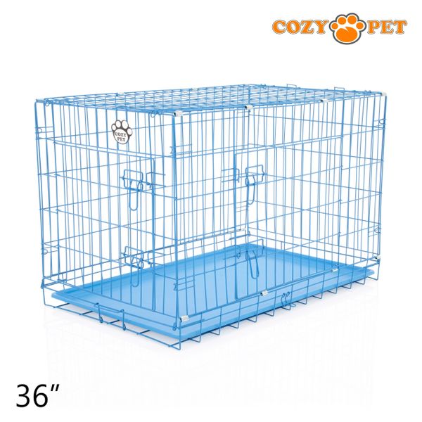 36" Cozy Pet Dog Cage in Blue with ABS Tray - DCP36BL