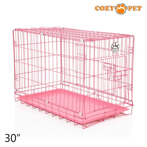 30" Cozy Pet Dog Cage in Pink with ABS Tray - DCP30P