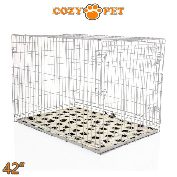 42" Cozy Pet Dog Cage in Light Grey with Taylored Vet Bedding and Metal Tray - DC42G + VB42C