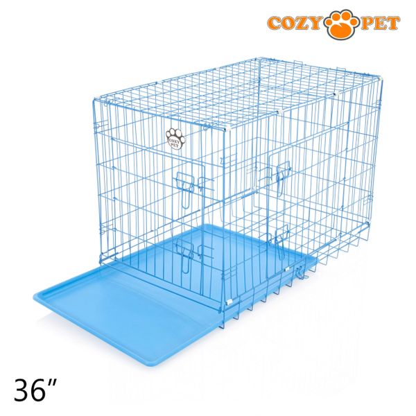 36" Cozy Pet Dog Cage in Blue with ABS Tray - DCP36BL