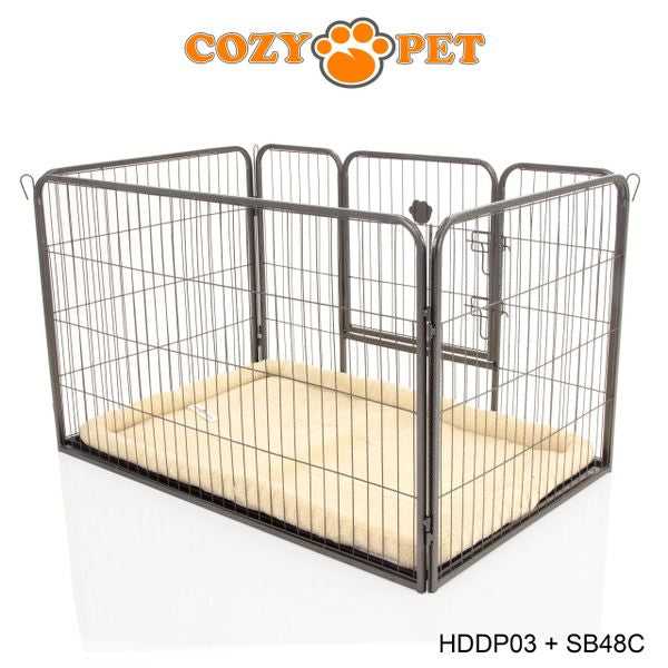 Heavy Duty Playpen with ABS Tray 75.5cm Tall and Cream Faux Sheepskin Bed by Cozy Pet Model HDDP03 + SB48C