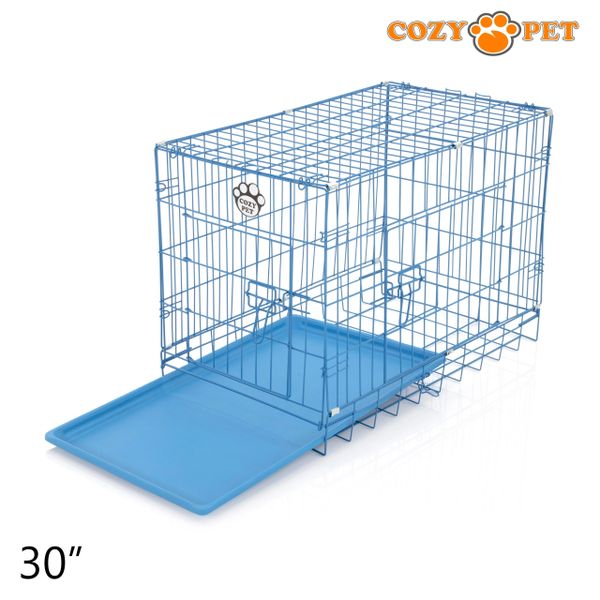 30" Cozy Pet Dog Cage in Blue with ABS Tray and Vet Bed - DCP30BL + VB30C