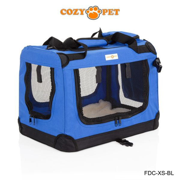 Fabric Dog Crate 50cm Blue by Cozy Pet Puppy Carrier Cat Travel Cage Rabbit Model: FDC-XS-BL