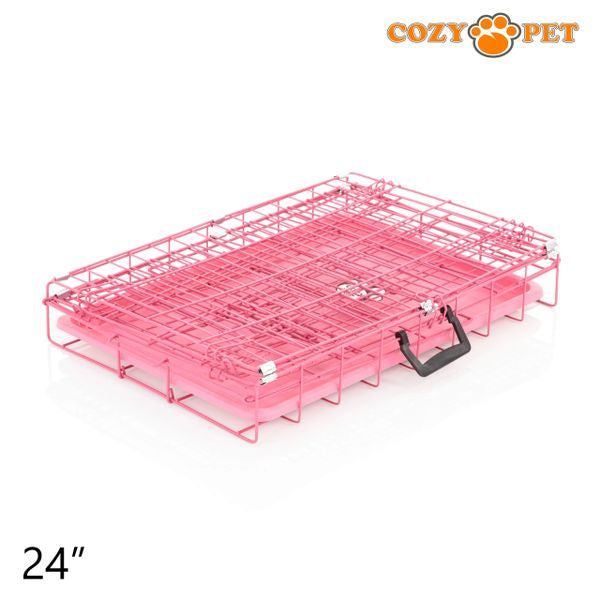 24" Cozy Pet Dog Cage in Pink with ABS Tray - DCP24P