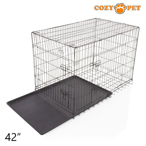 42" Cozy Pet Dog Cage in Black with ABS Tray - DCP42B