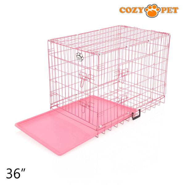 36" Cozy Pet Dog Cage in Pink with ABS Tray - DCP36P