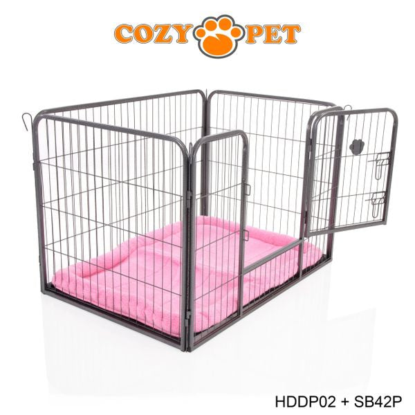 Heavy Duty Playpen with ABS Tray 70cm Tall and Pink Faux Sheepskin Bed by Cozy Pet Model HDDP02 + SB42P