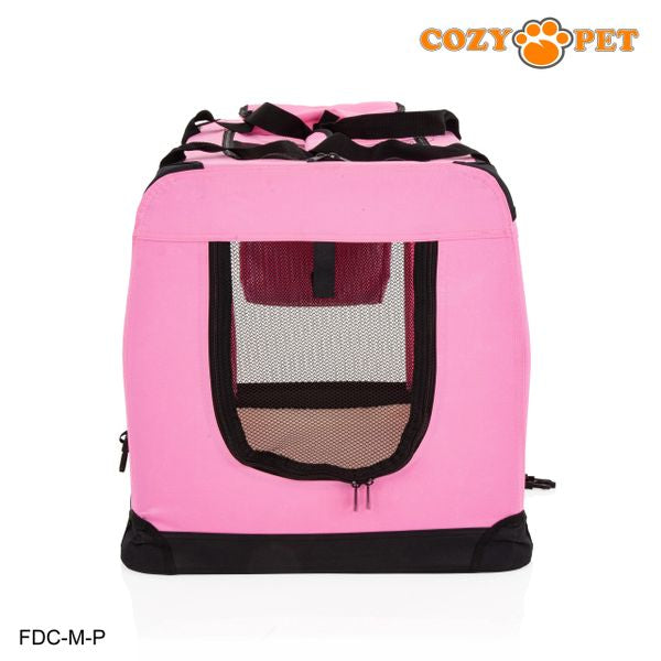 Fabric Dog Crate 70cm Pink by Cozy Pet Puppy Carrier Cat Travel Cage Rabbit Model: FDC-M-P