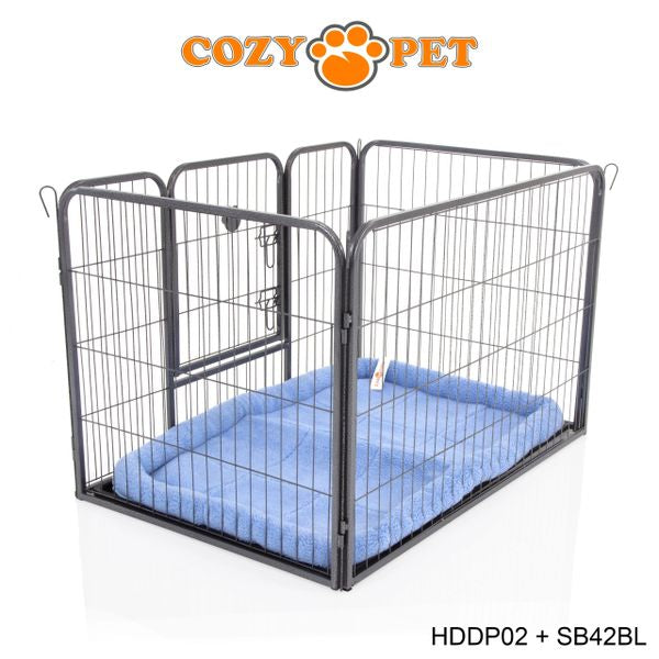 Heavy Duty Playpen with ABS Tray 70cm Tall and Blue Faux Sheepskin Bed by Cozy Pet Model HDDP02 + SB42BL