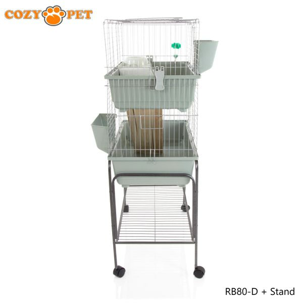 Rabbit Guinea Pig Indoor Cage 2-Tier with Stand by Cozy Pet 80cm for Rat, Chinchilla, Small Animals Hutch Model: RB80-D + RB80-ST