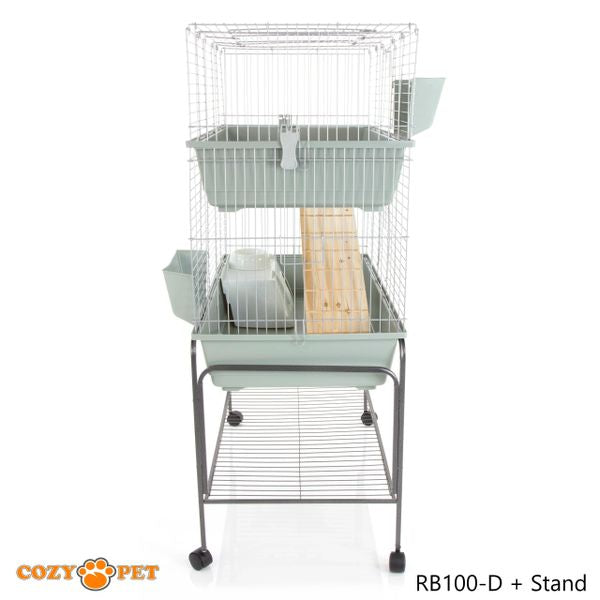 Rabbit Guinea Pig Indoor Cage 2-Tier with Stand by Cozy Pet 100cm for Rat, Chinchilla, Small Animals Hutch Model: RB100-D + RB100-ST