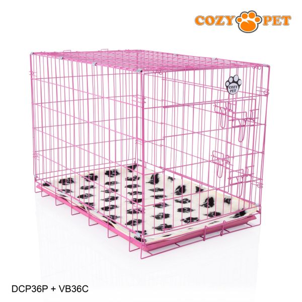 36" Cozy Pet Dog Cage in Pink with ABS Tray and Vet Bed - DCP36P + VB36C