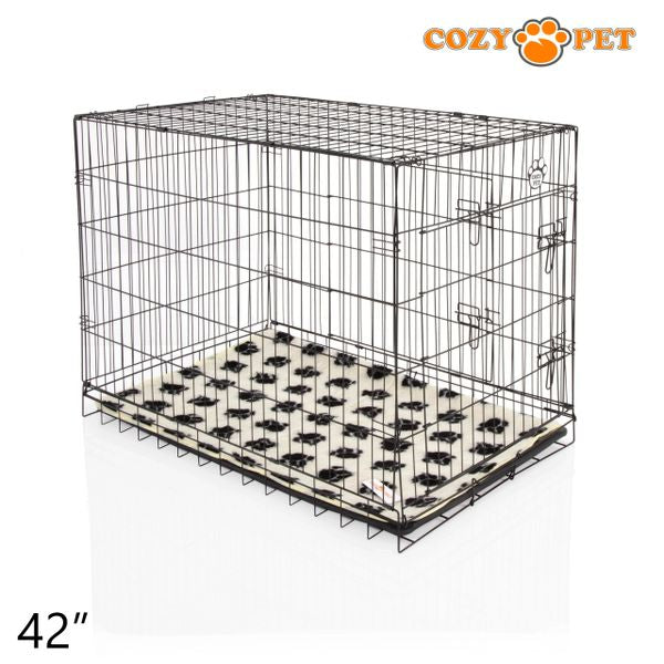 42" Cozy Pet Dog Cage in Black with ABS Tray and Tailored Vet Bed - DCP42B + VB42C