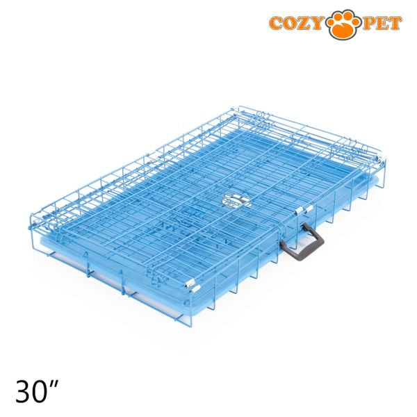 30" Cozy Pet Dog Cage in Blue with ABS Tray and Vet Bed - DCP30BL + VB30C