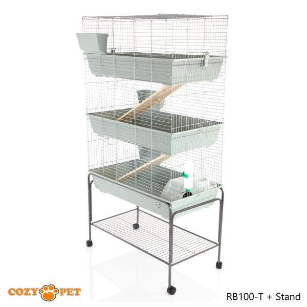 Rabbit Guinea Pig Indoor Cage 3-Tier with Stand by Cozy Pet 100cm for Rat, Chinchilla, Small Animals Hutch Model: RB100-T + RB100-ST