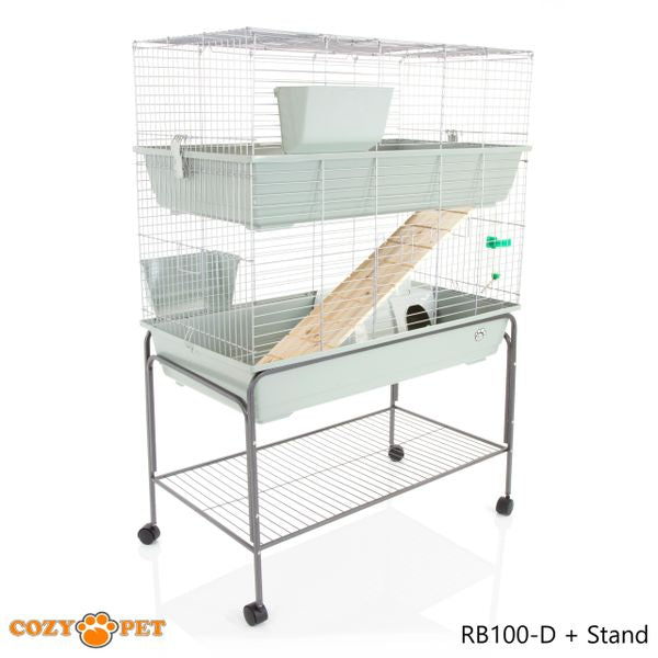 Rabbit Guinea Pig Indoor Cage 2-Tier with Stand by Cozy Pet 100cm for Rat, Chinchilla, Small Animals Hutch Model: RB100-D + RB100-ST