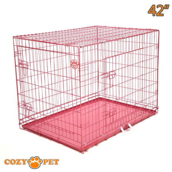 42" Cozy Pet Dog Cage in Pink with Metal Tray - DC42P