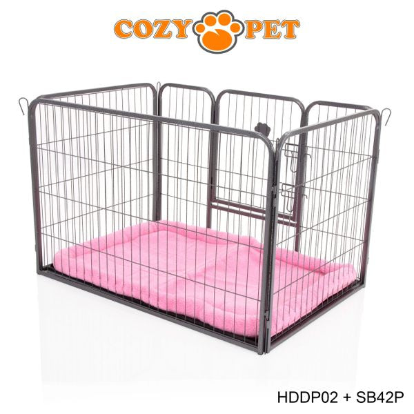 Heavy Duty Playpen with ABS Tray 70cm Tall and Pink Faux Sheepskin Bed by Cozy Pet Model HDDP02 + SB42P