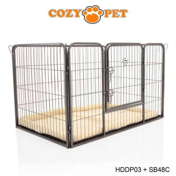 Heavy Duty Playpen with ABS Tray 75.5cm Tall and Cream Faux Sheepskin Bed by Cozy Pet Model HDDP03 + SB48C