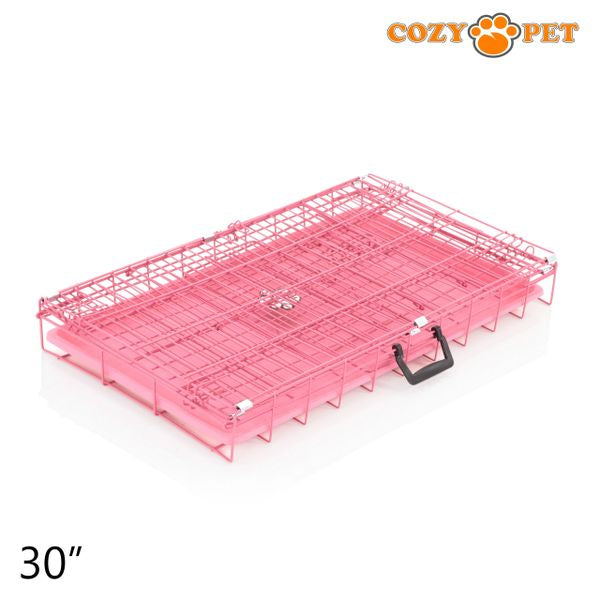 30" Cozy Pet Dog Cage in Pink with ABS Tray and Vet Bed - DCP30P + VB30C