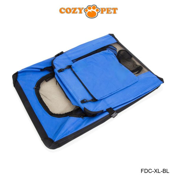 Fabric Dog Crate 90cm Blue by Cozy Pet Puppy Carrier Cat Travel Cage Rabbit Model: FDC-XL-BL - RET - Customer Return 30% Discount.