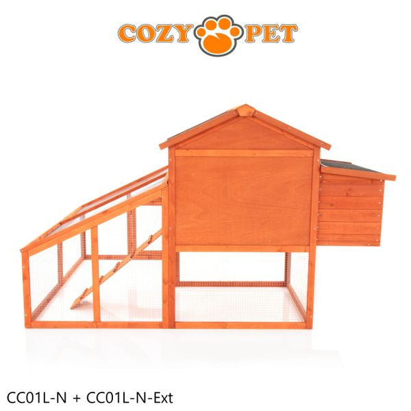 Chicken Coop, New L Size with Run Extension, by Cozy Pet, Hen House Poultry Rabbit Hutch Model CC01L-N + Ext