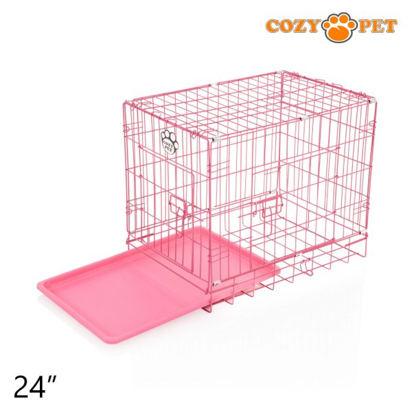 24" Cozy Pet Dog Cage in Pink with ABS Tray - DCP24P