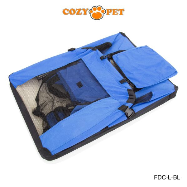 Fabric Dog Crate 82cm Blue by Cozy Pet Puppy Carrier Cat Travel Cage Rabbit Model: FDC-L-BL - RET - Customer Return 30% Discount.