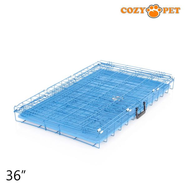 36" Cozy Pet Dog Cage in Blue with ABS Tray and Vet Bed - DCP36BL + VB36C