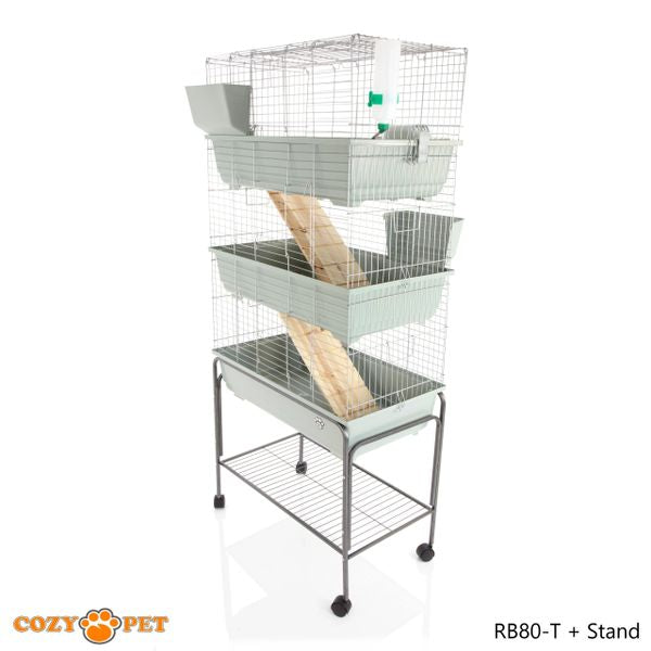 Rabbit Guinea Pig Indoor Cage 3-Tier with Stand by Cozy Pet 80cm for Rat, Chinchilla, Small Animals Hutch Model: RB80-T + RB80-ST