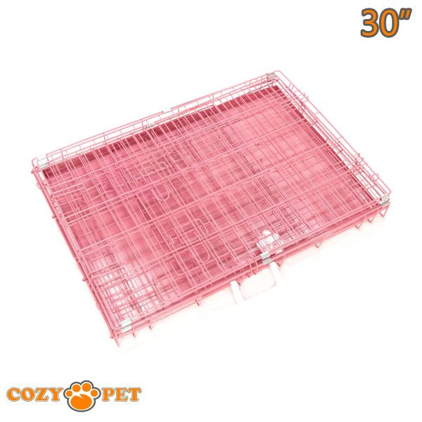 30" Cozy Pet Dog Cage in Pink with Tailored Vet Bedding and Metal Tray - DC30P + VB30C