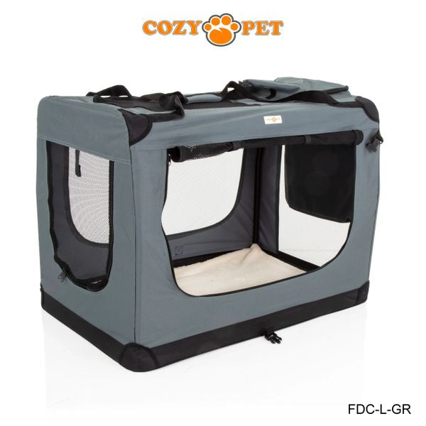 Fabric Dog Crate 82cm Grey by Cozy Pet Puppy Carrier Cat Travel Cage Rabbit Model: FDC-L-GR